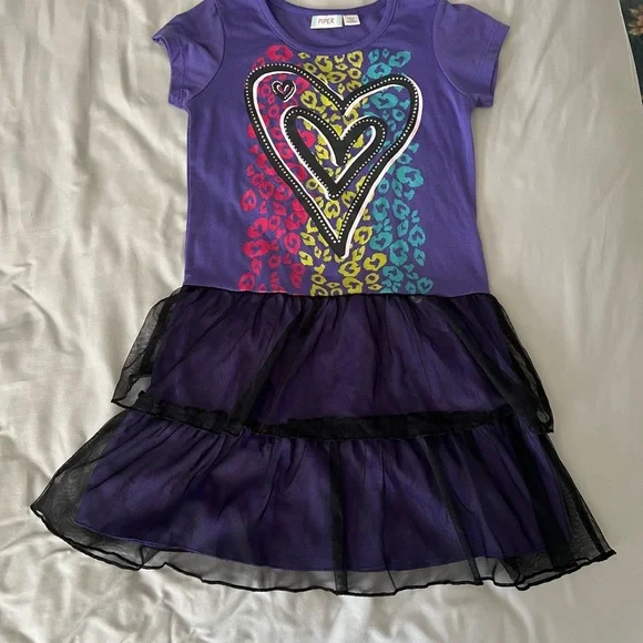 Piper Dresses | Piper Purple And Black Kids Glitter Heart Dress 6 | Color: Black/Purple | Size: 6g | Mbr08's Closet